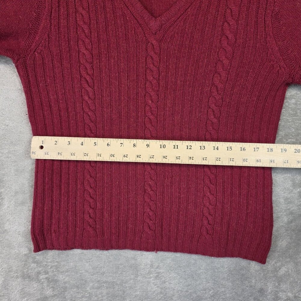 Eddie Bauer Sweater Womens Medium Red Angora V Neck Cable Knit Elbow Patch - Picture 13 of 14